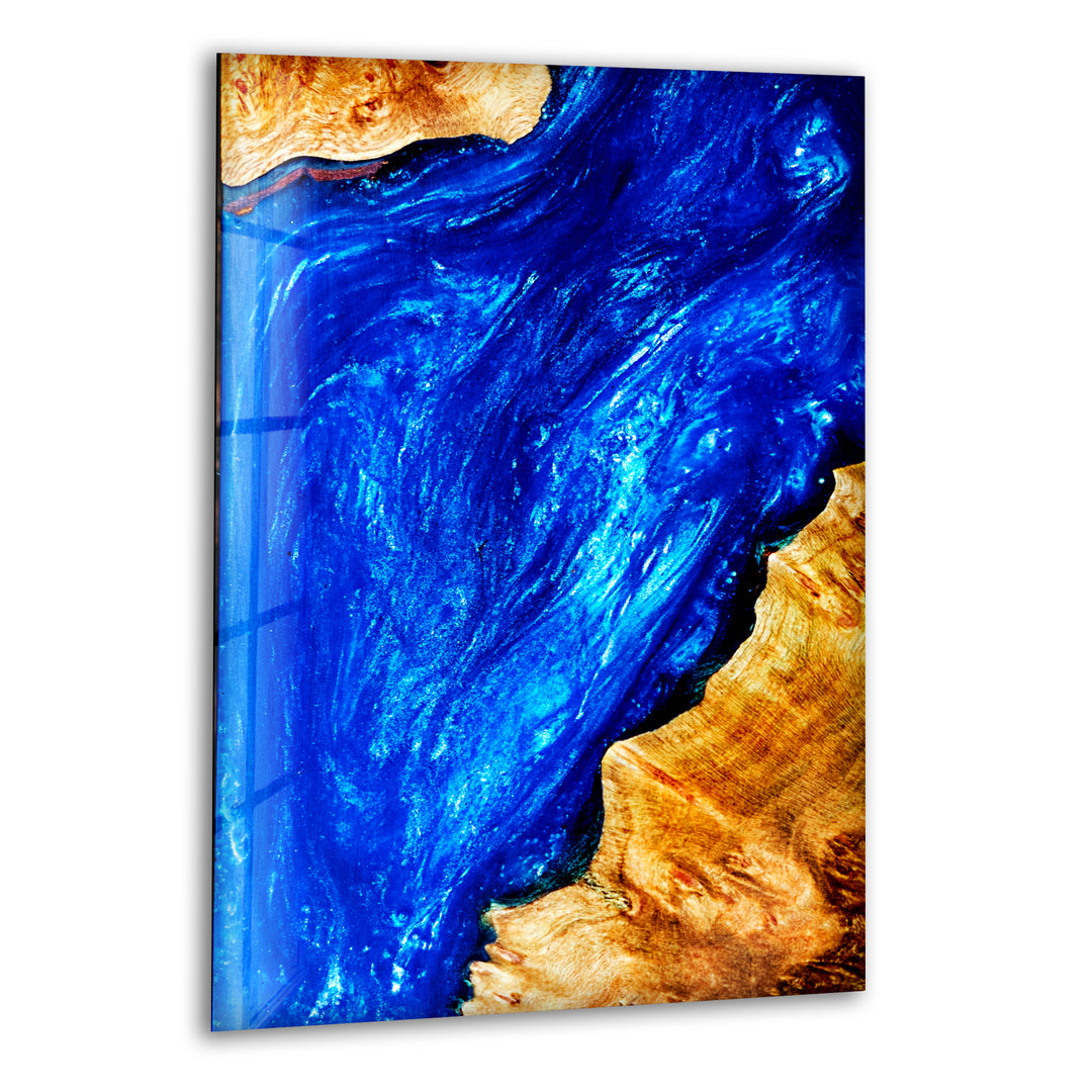 Blue Abstract Epoxy Glass Wall Art custom glass pictures, glass art prints