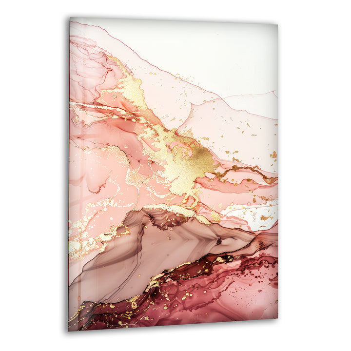 Gold and Pink Fluid Art Glass Printing Wall Art