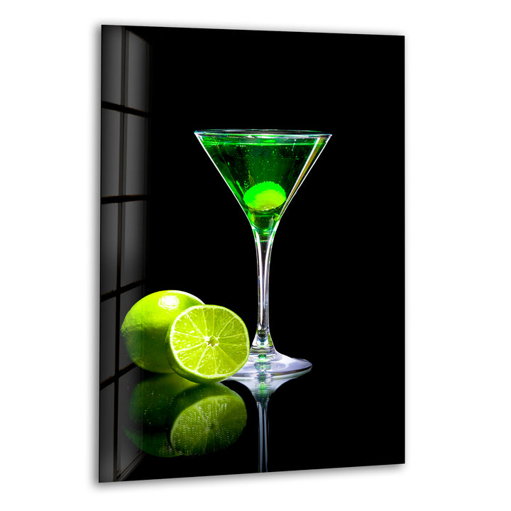 Green Cocktail Glass Wall Art, print on glass, glass printed photos