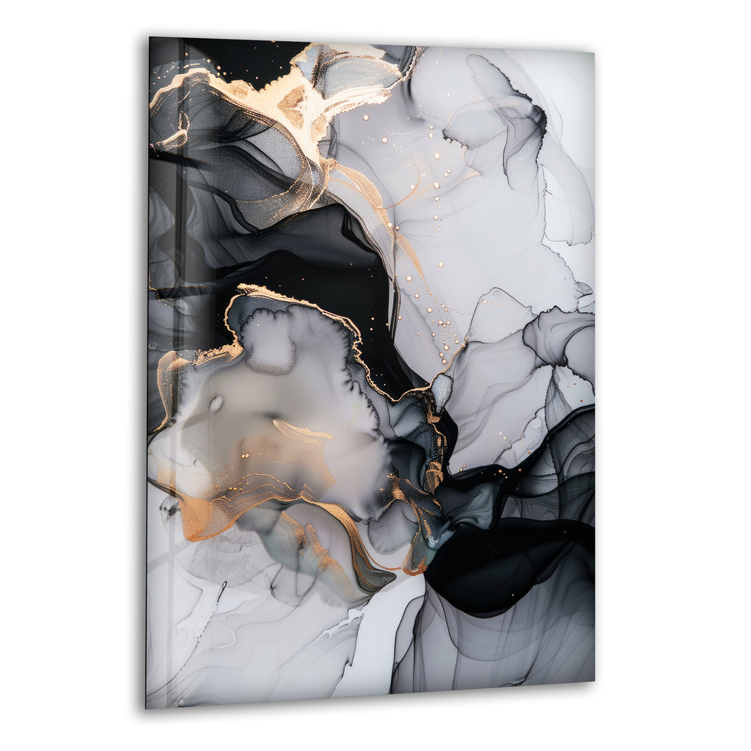 Grey Golden Fluid Art Marble Texture Glass Wall Art