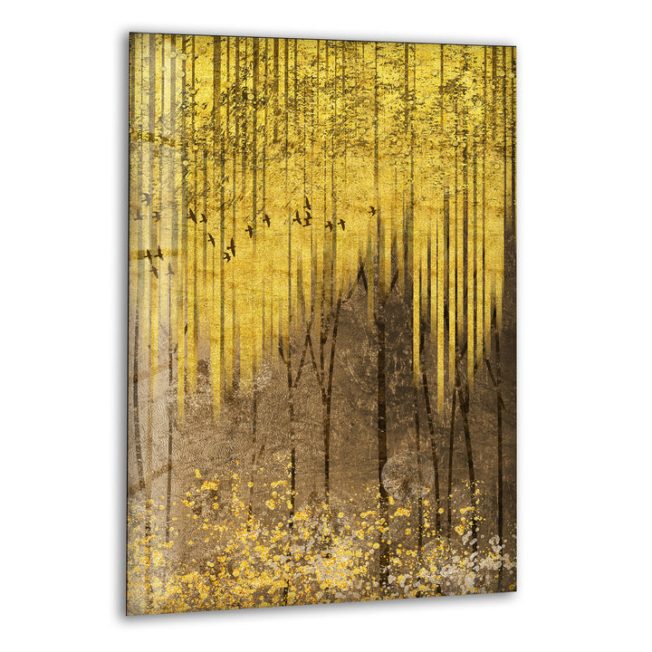 Golden Forest Glass Wall Art , glass printing Wall art, tempered glass art