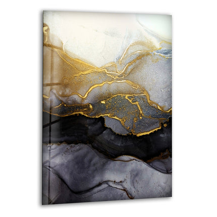 Alcohol ink Black and Gold Glass Wall Art