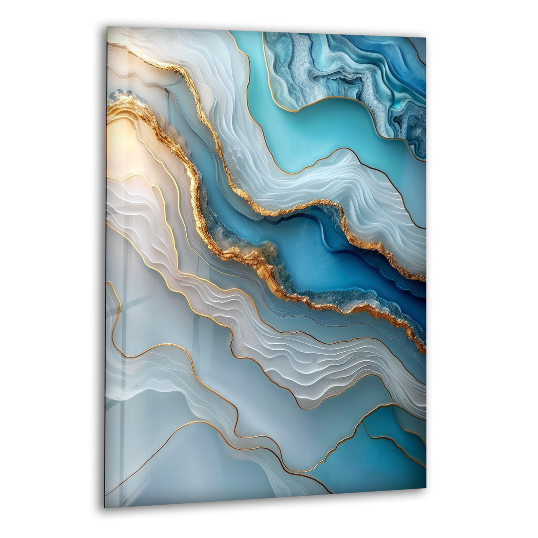 Turquoise Blue Alcohol ink Glass Printing Wall Arts