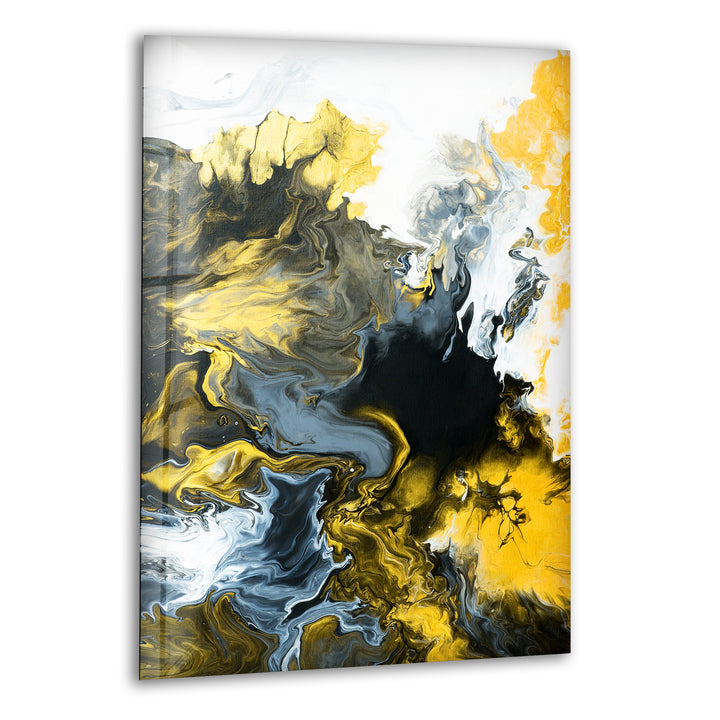 Black and White with Gold Abstract Glass Wall Art