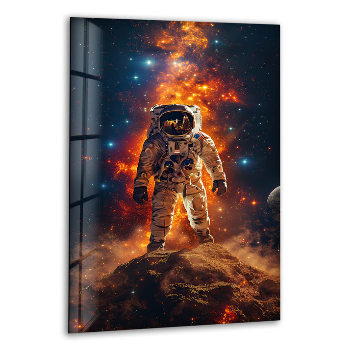 Astronaut on the Moon Glass Wall Art, print on glass, glass printed photos