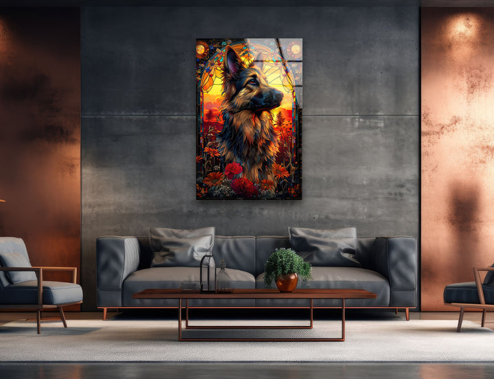 Dog Whole Body Field Glass Wall Art print picture on glass, Tempered Glass Wall Art
