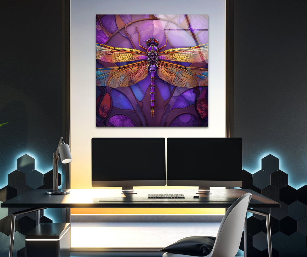 DragonFly Purple Glass Wall Art large glass photo prints, glass wall photos
