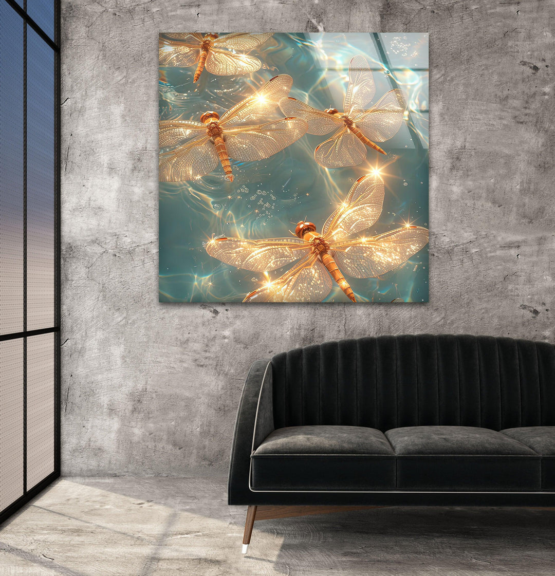 Shiny Dragonflys Glass Wall Art glass photo prints, glass picture prints
