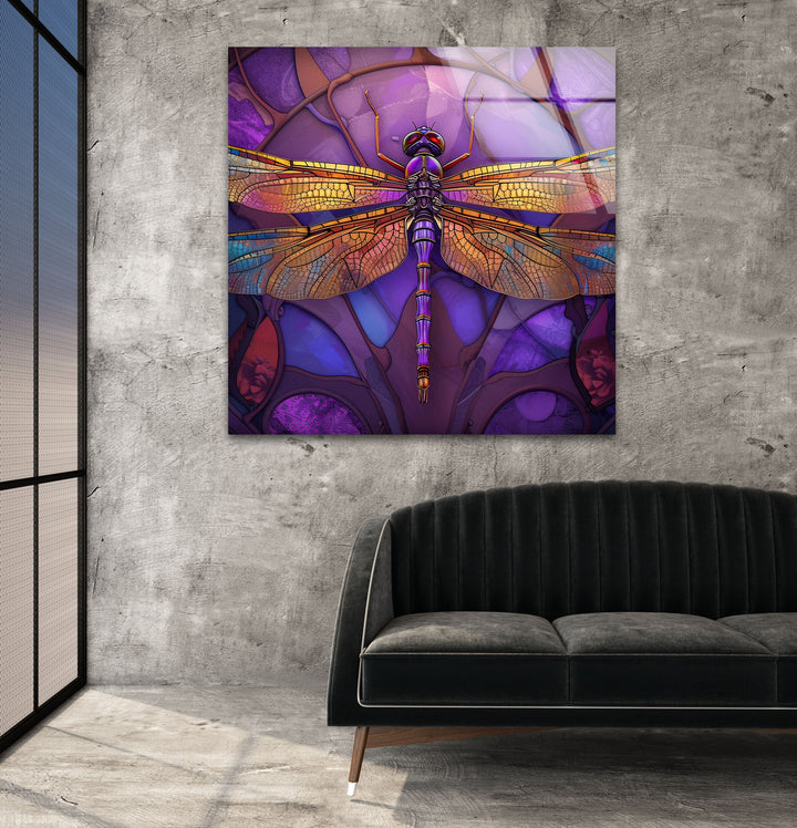 DragonFly Purple Glass Wall Art custom glass pictures, glass art prints
