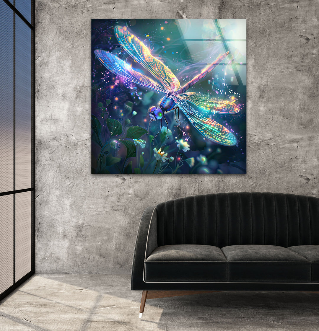 Shiny Purple Dragonflys Glass Wall Art glass art painting, glass art for the Wall
