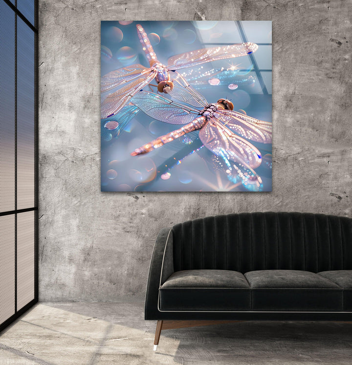 Shiny Pink Dragonflys Glass Wall Art glass art painting, glass art for the Wall
