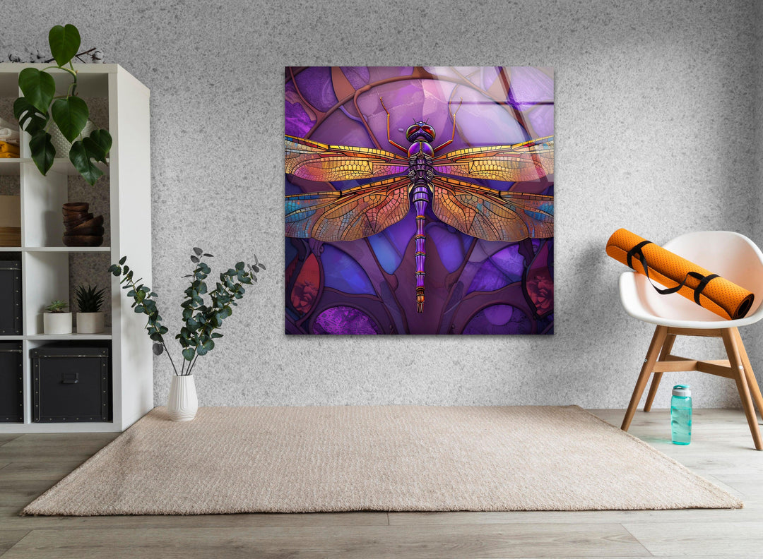 DragonFly Purple Glass Wall Art photo print on glass, prints on glass wall art
