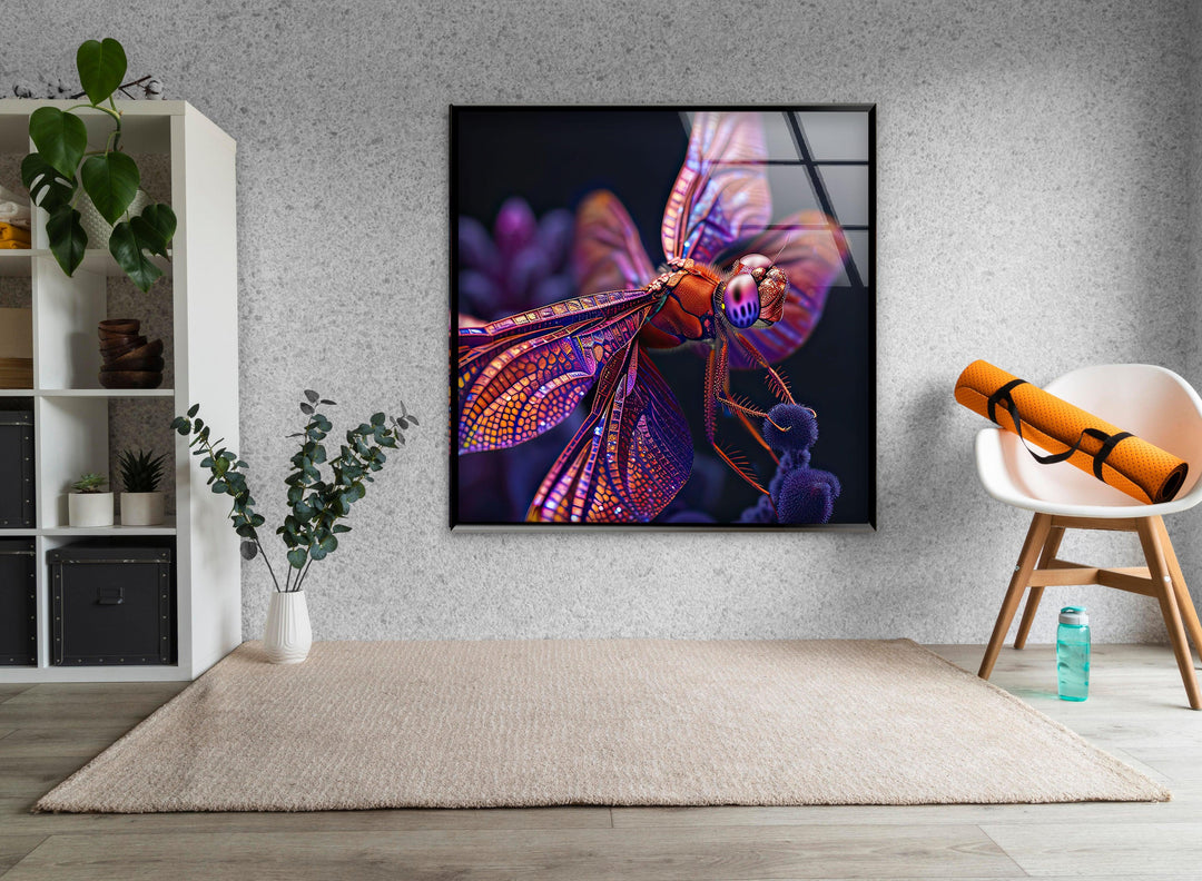 Pink Dragonfly Glass Wall Art custom glass pictures, glass art prints
