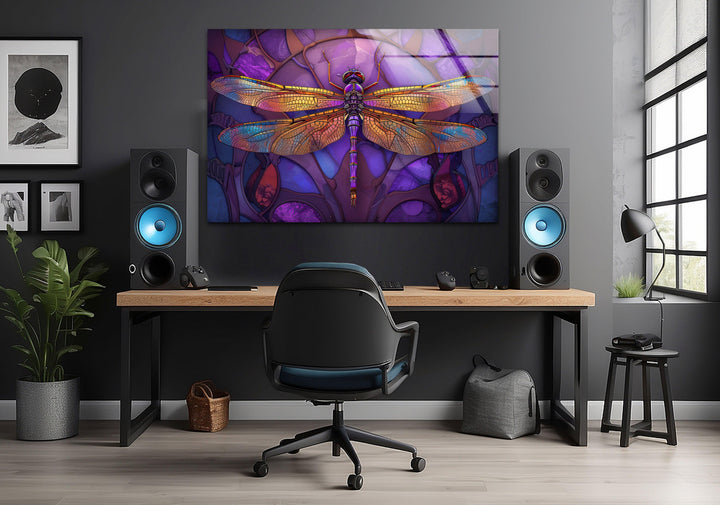 DragonFly Purple Glass Wall Art custom glass photo prints, large glass prints
