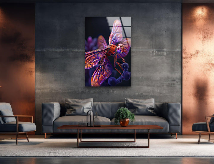 Pink Dragonfly Glass Wall Art glass art painting, glass art for the Wall
