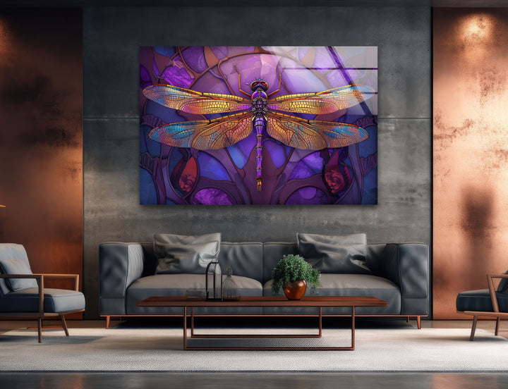 DragonFly Purple Glass Wall Art picture on glass wall art, photos printed on glass
