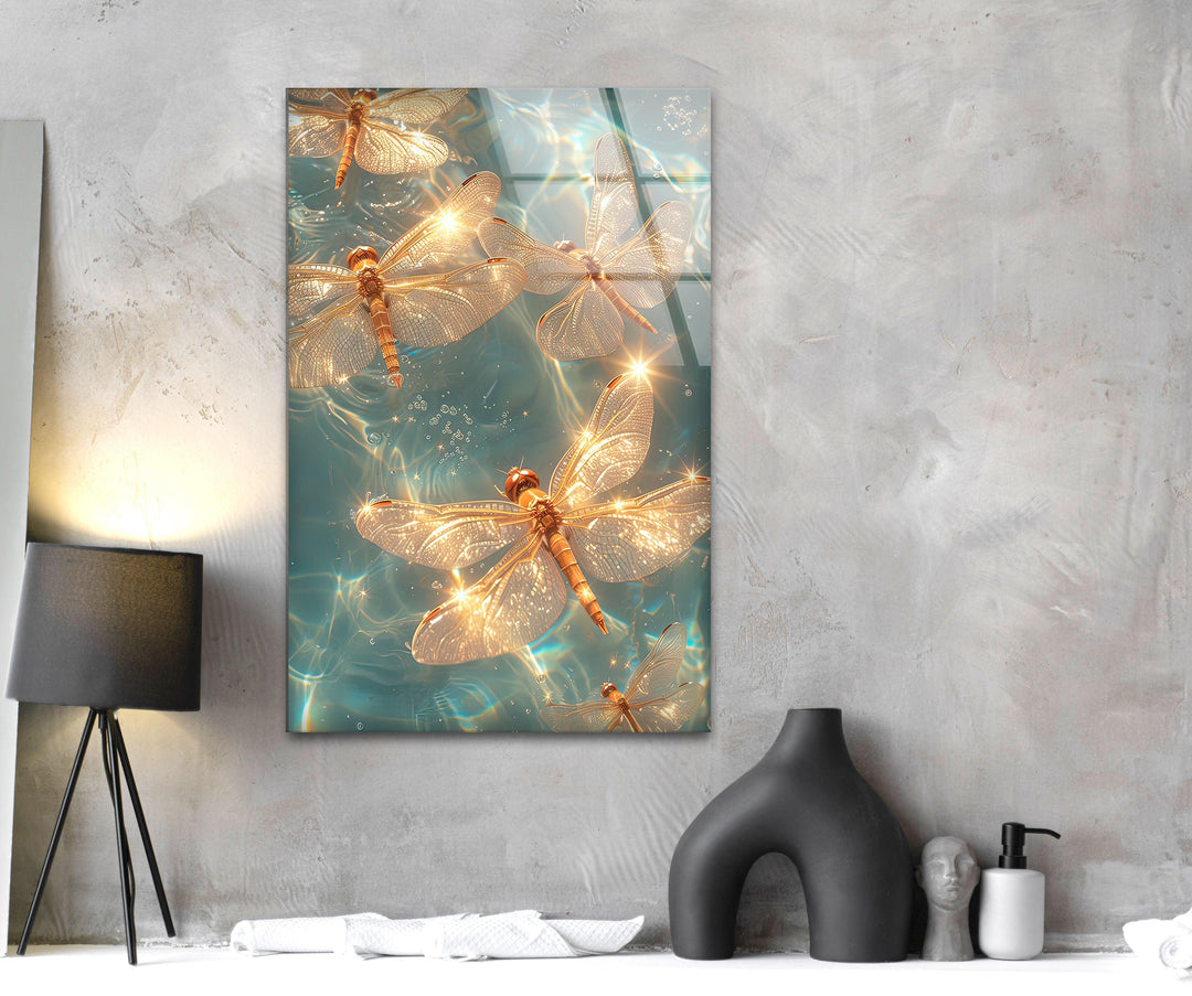 Shiny Dragonflys Glass Wall Art large glass photo prints, glass wall photos
