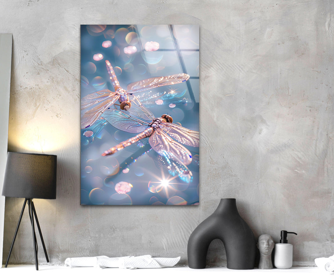 Shiny Pink Dragonflys Glass Wall Art glass pictures for Wall, glass prints wall art
