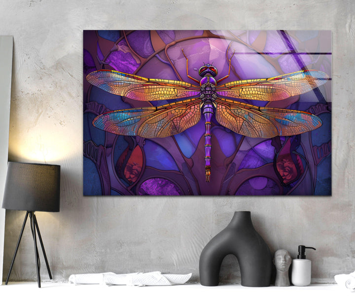 DragonFly Purple Glass Wall Art print on glass, glass printed photos
