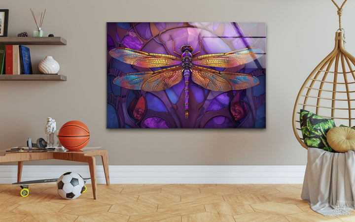 DragonFly Purple Glass Wall Art glass photo prints, glass picture prints
