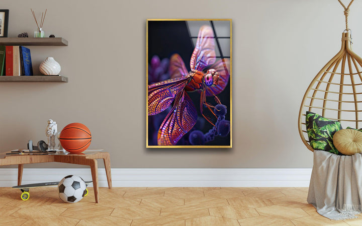 Pink Dragonfly Glass Wall Art Glass Printing Wall Art, Print photos on glass
