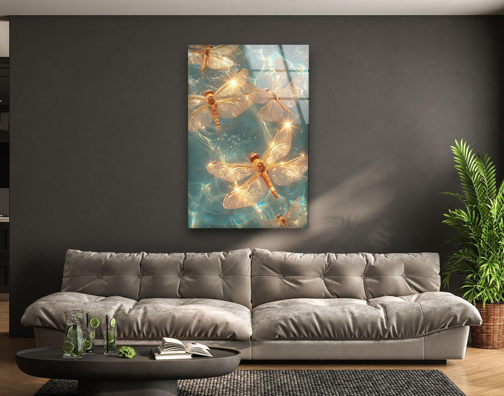 Shiny Dragonflys Glass Wall Art glass art painting, glass art for the Wall
