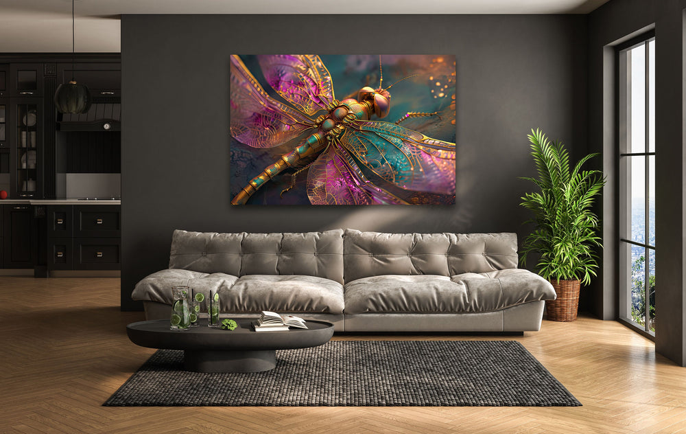 Vivid Pink Dragonfly Glass Wall Art Glass Printing Wall Art, Print photos on glass
