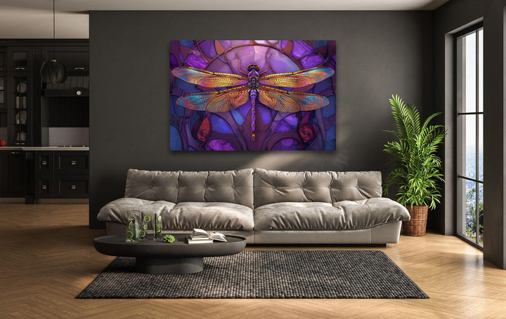 DragonFly Purple Glass Wall Art Glass Printing Wall Art, Print photos on glass
