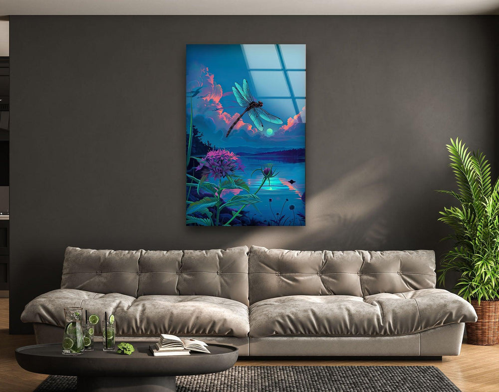 Blue Dragonfly Glass Wall Art glass pictures for Wall, glass prints wall art
