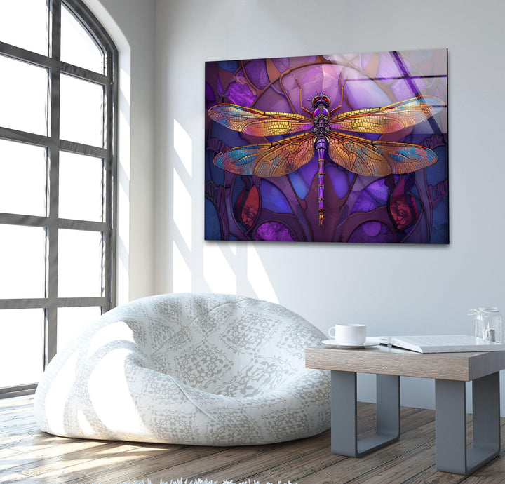 DragonFly Purple Glass Wall Art glass image printing, glass prints from photos
