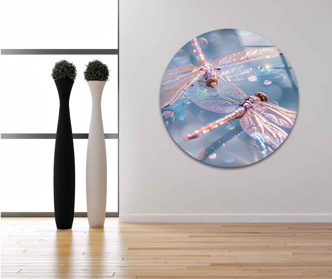 Shiny Pink Dragonflys Glass Wall Art large glass photo prints, glass wall photos
