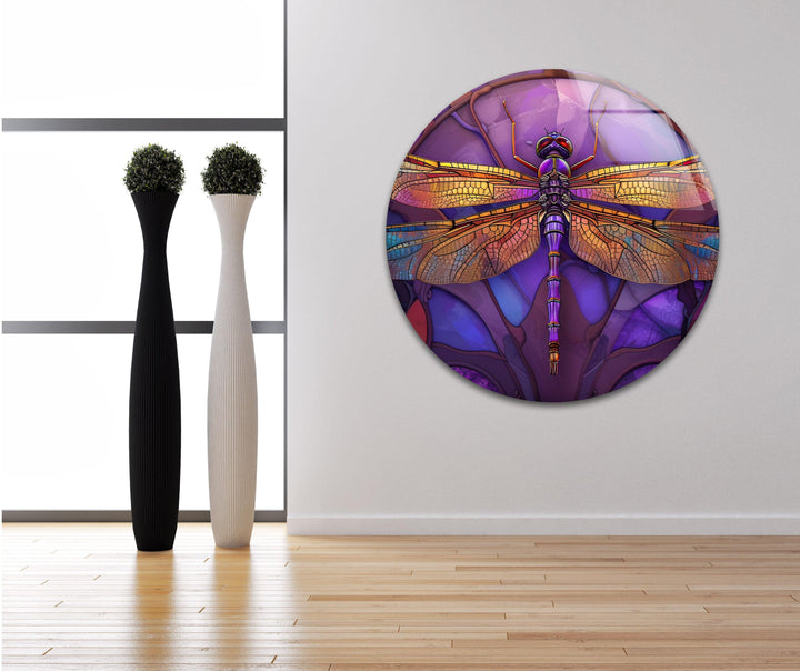 DragonFly Purple Glass Wall Art glass pictures for Wall, glass prints wall art
