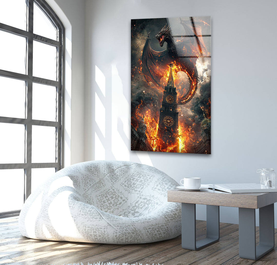 Dragon On Fire Glass Wall Art Glass Printing Wall Art, Print photos on glass
