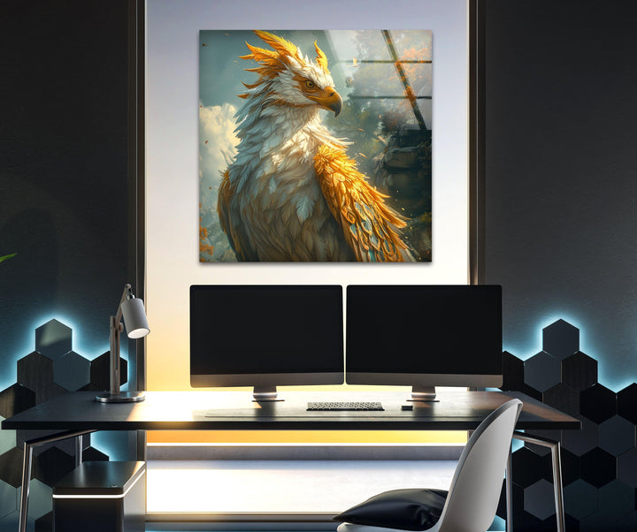 Golden Eagle Glass Wall Art print picture on glass,Tempered Glass Wall Art