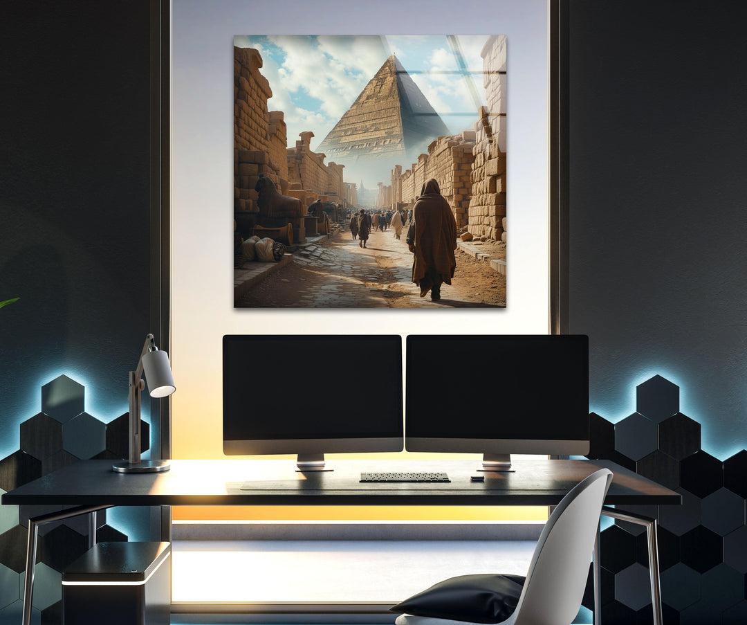 Egypt's Pyramids of Giza Glass Wall Art, custom glass pictures, glass art prints