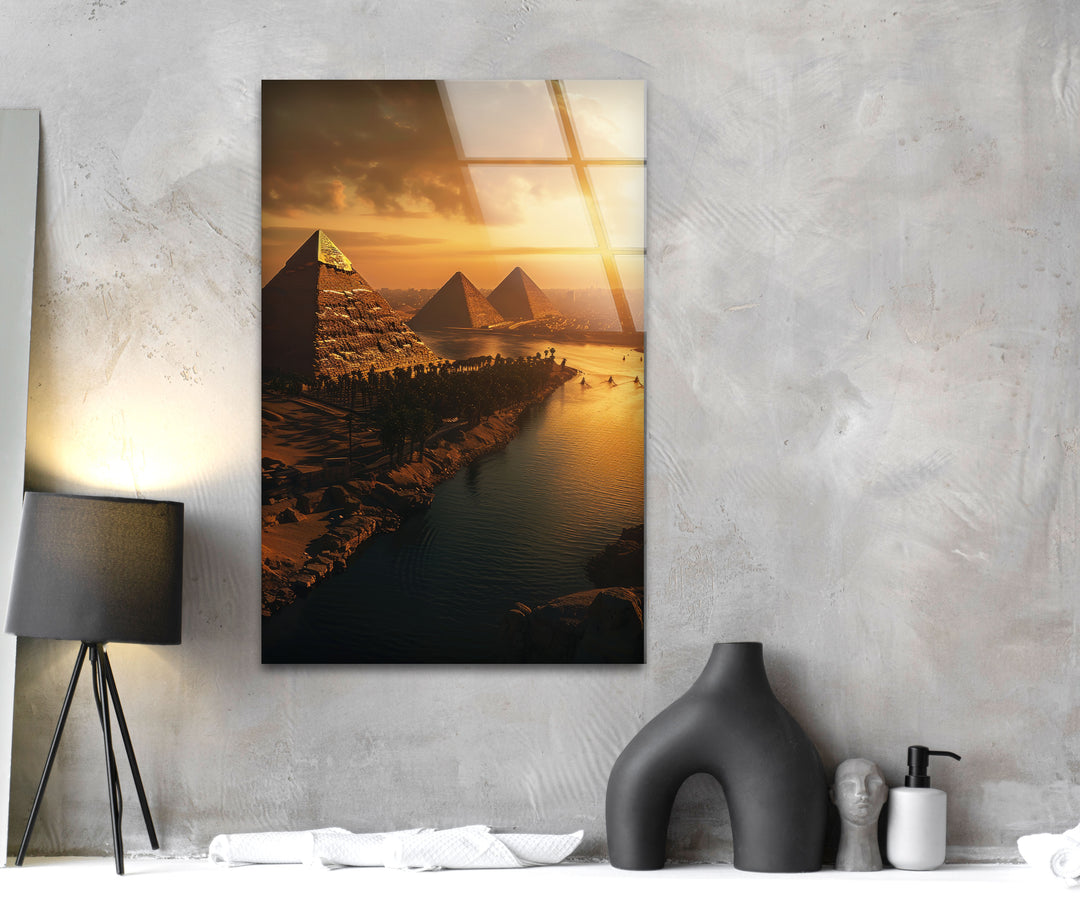 Egyptian Pyramids Glass Wall Art glass art painting, glass art for the Wall
