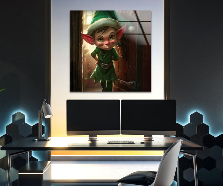 Noel Elf Home Glass Photo Prints for Wall