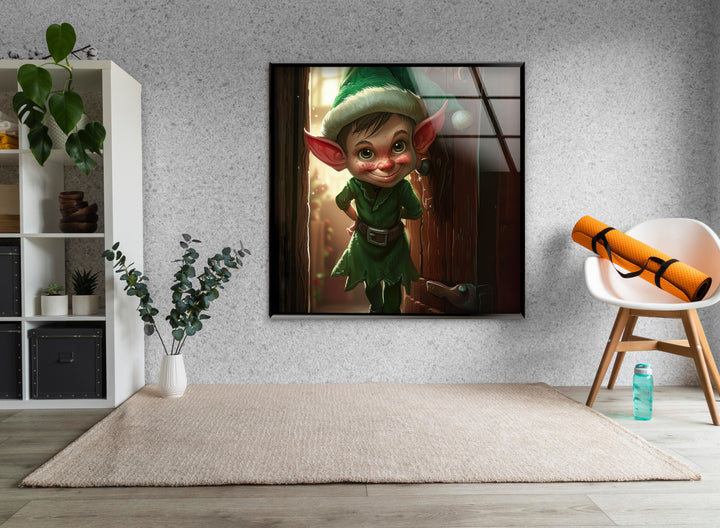 Noel Elf Home Glass Wall Pictures Art