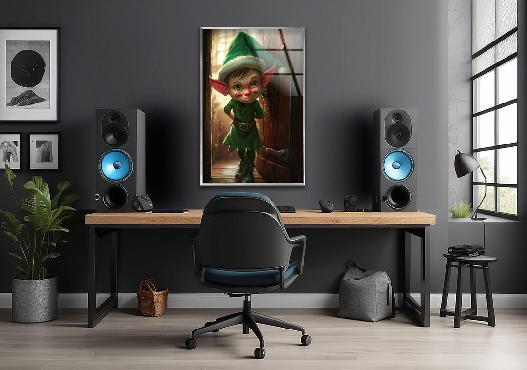 Noel Elf Home Tempered Glass Wall  Art 