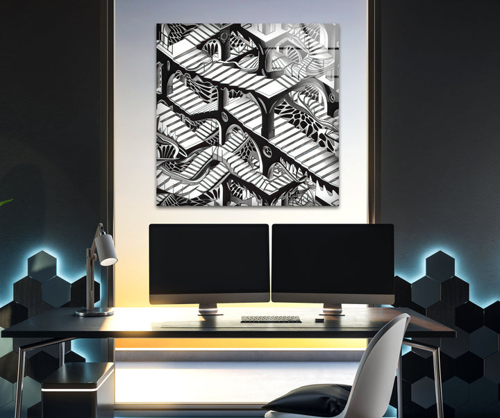 Escher Black & White Glass Wall Art art glass wall art, glass wall art pictures
