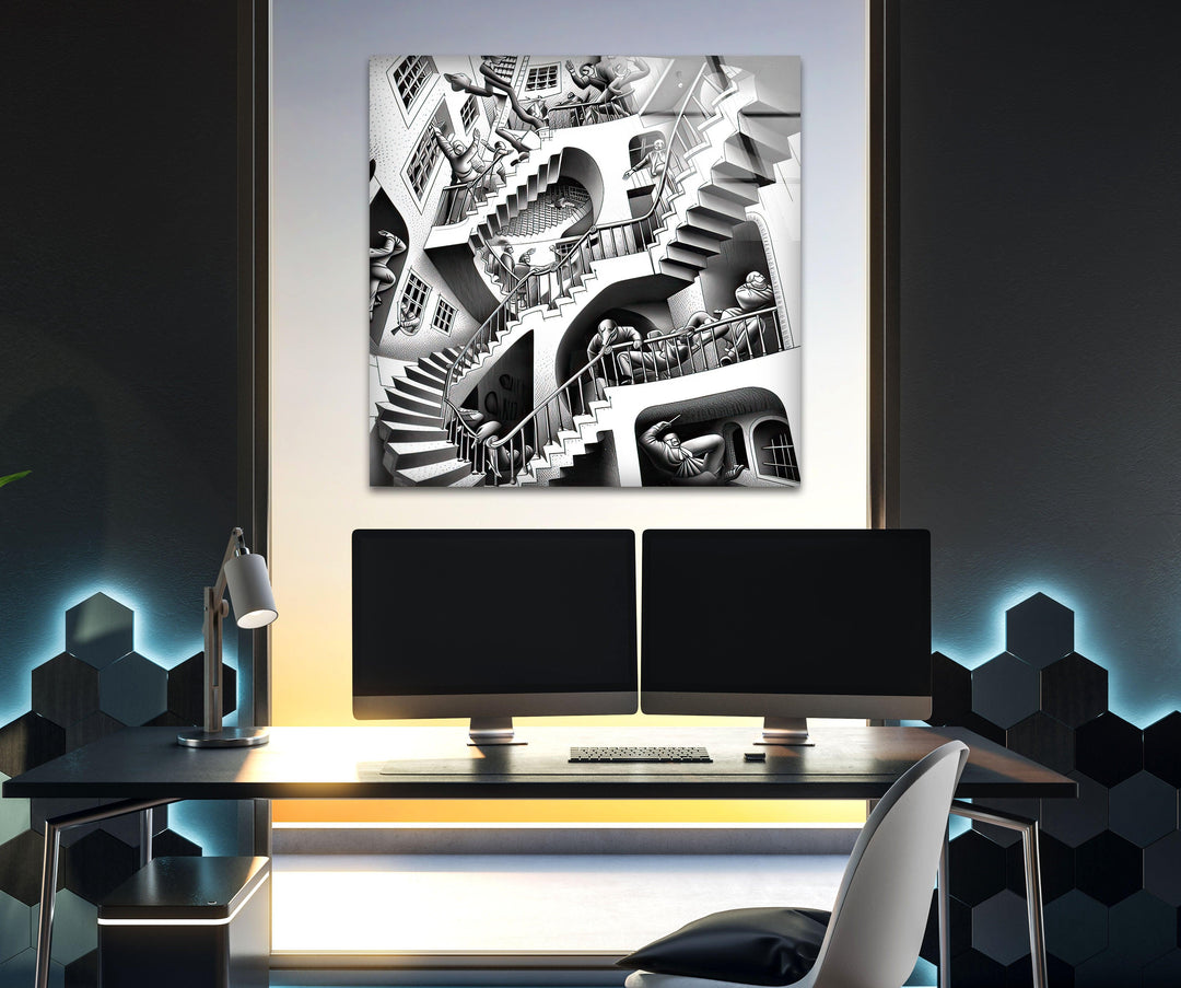 Escher Realivity 1953 Glass Wall Art glass photo prints, glass picture prints
