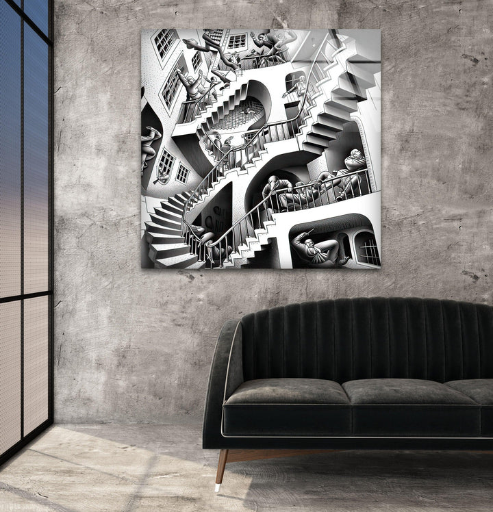 Escher Realivity 1953 Glass Wall Art art glass wall art, glass wall art pictures
