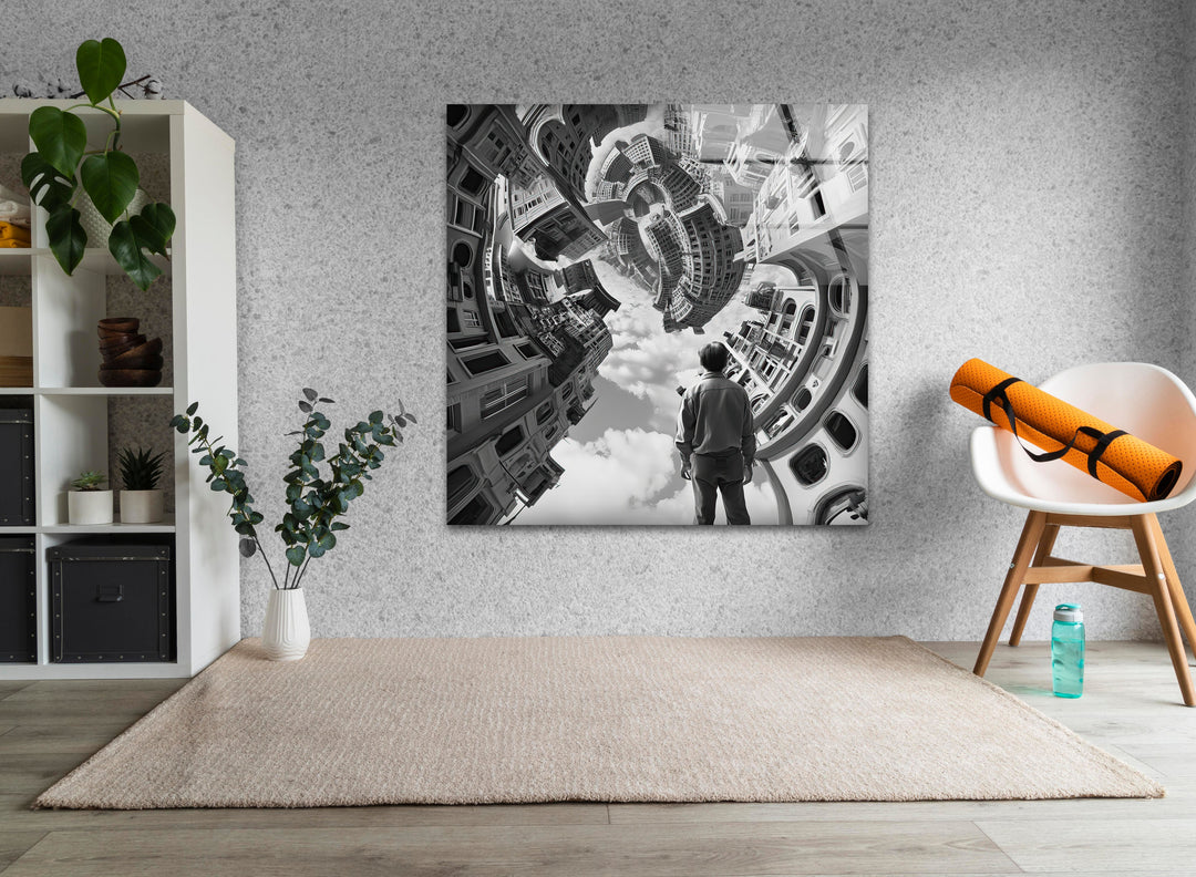 Escher Futuristic Glass Wall Art print on glass, glass printed photos
