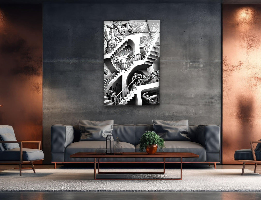 Escher Realivity 1953 Glass Wall Art glass pictures for Wall, glass prints wall art
