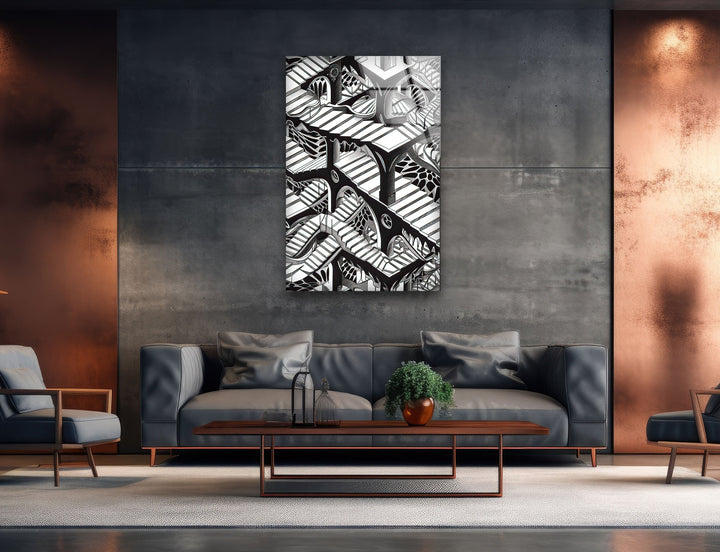 Escher Black & White Glass Wall Art glass photo prints, glass picture prints
