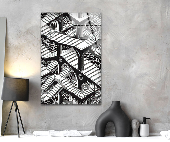 Escher Black & White Glass Wall Art glass image printing, glass prints from photos
