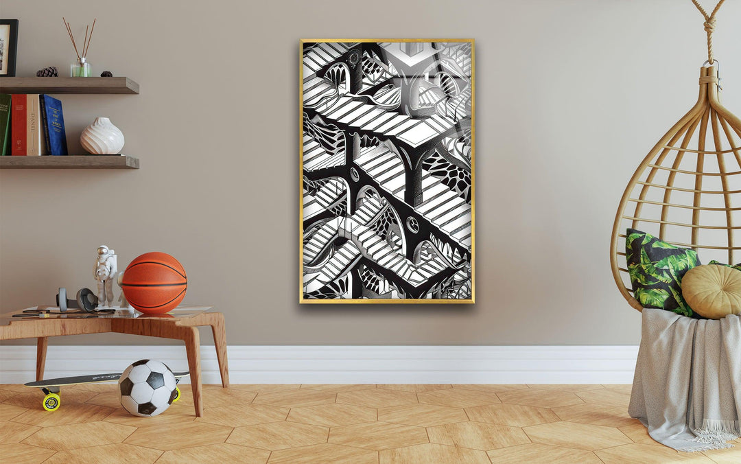 Escher Black & White Glass Wall Art glass pictures for Wall, glass prints wall art
