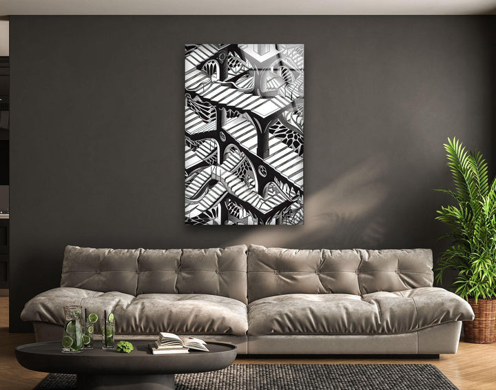 Escher Black & White Glass Wall Art glass wall decor, glass wall art decor
