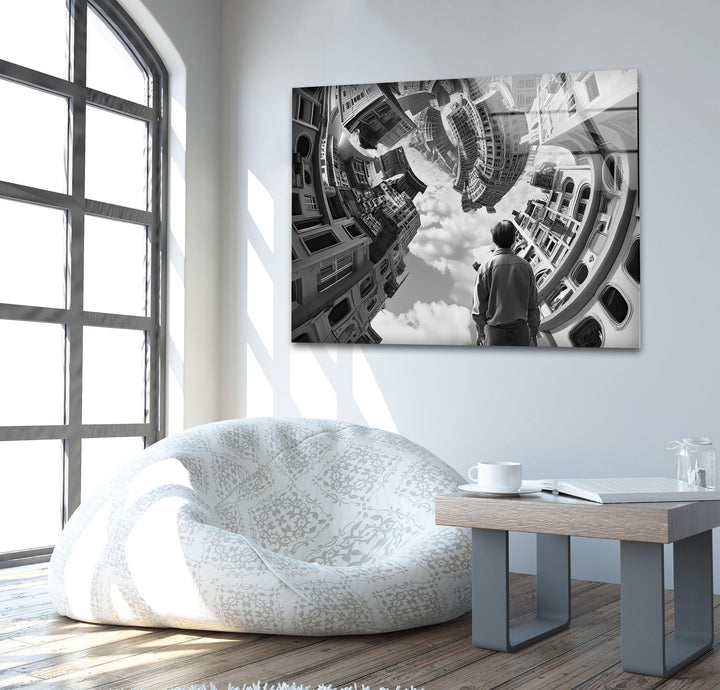 Escher Futuristic Glass Wall Art Glass Printing Wall Art, Print photos on glass
