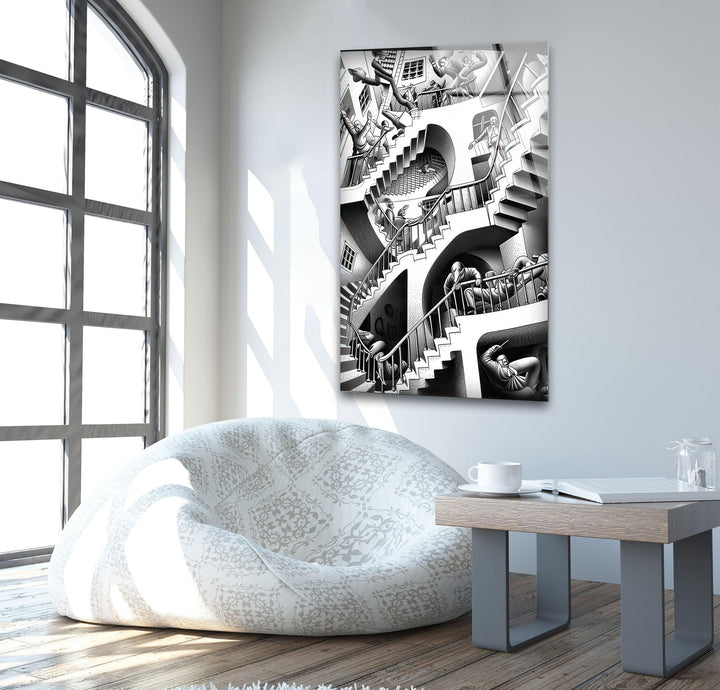 Escher Realivity 1953 Glass Wall Art large glass photo prints, glass wall photos
